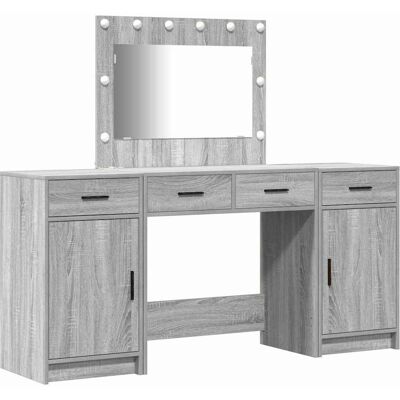 vidaXL Chevet Sonoma gris - Table de nuit avec éclairage & miroir vidaXL Chevet Sonoma gris - Table de nuit avec éclairage & miroir