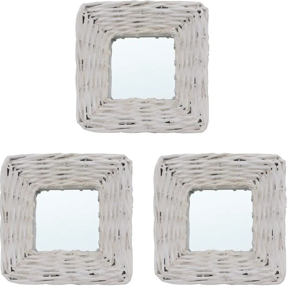 vidaXL Miroirs 3 pcs Blanc 15x15 cm Osier