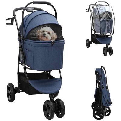 vidaXL Poussette Pliante pour Animaux Bleu 78 x 54 x 101 cm Polyester vidaXL Poussette Pliante pour Animaux Bleu 78 x 54 x 101 cm Polyester