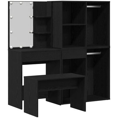 vidaXL Ensemble de table de maquillage avec LED 4 pc Chêne noir vidaXL Ensemble de table de maquillage avec LED 4 pc Chêne noir