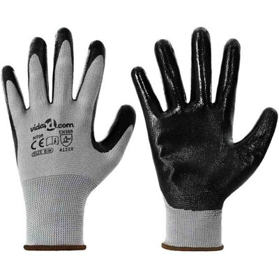 vidaXL Gants de Travail 12 pièces Gris et Noir 8 / m Polyester vidaXL Gants de Travail 12 pièces Gris et Noir 8 / m Polyester