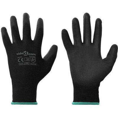 vidaXL Gants de Travail 12 pièces Noir 11 / XXL Polyester vidaXL Gants de Travail 12 pièces Noir 11 / XXL Polyester