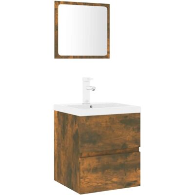 Ensemble de meubles de salle de bain vidaXL - Contreplaqué Roble Ahumado - Fixé au mur Ensemble de meubles de salle de bain vidaXL - Contreplaqué Roble Ahumado - Fixé au mur