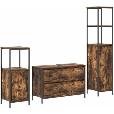 Ensemble de Meubles de Salle de Bain vidaXL - Chêne Fumé - 3 Pièces Ensemble de Meubles de Salle de Bain vidaXL - Chêne Fumé - 3 Pièces