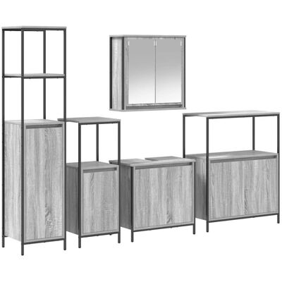 vidaXL Ensemble de Mobilier de Salle de Bain - Moderne, Gain de Place, Gris Sonoma & Noir vidaXL Ensemble de Mobilier de Salle de Bain - Moderne, Gain de Place, Gris Sonoma & Noir