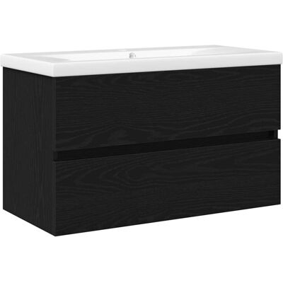 Armoire de salle de bain en chêne noir avec lavabo intégré Armoire de salle de bain en chêne noir avec lavabo intégré