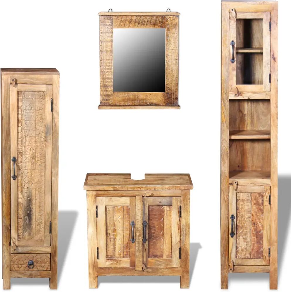 vidaXL Meuble toilette+miroir et 2 armoires latérales Bois de manguier