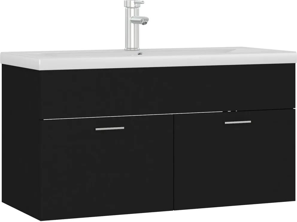 vidaXL Armoire d'évier avec lavabo intégré Noir Aggloméré