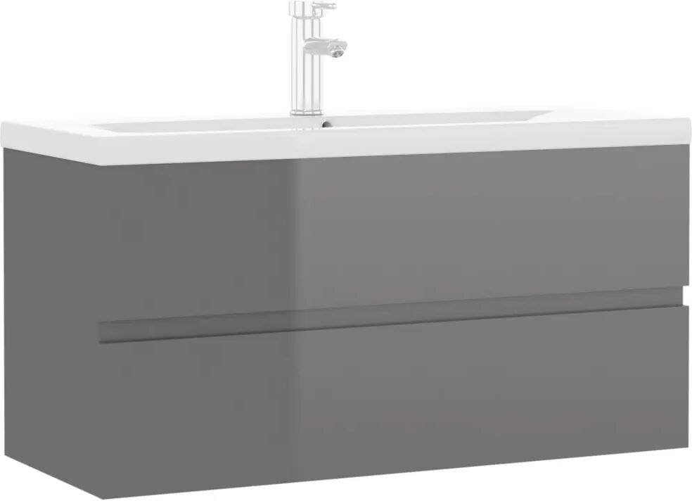 vidaXL Armoire d'évier avec lavabo intégré Gris brillant Aggloméré