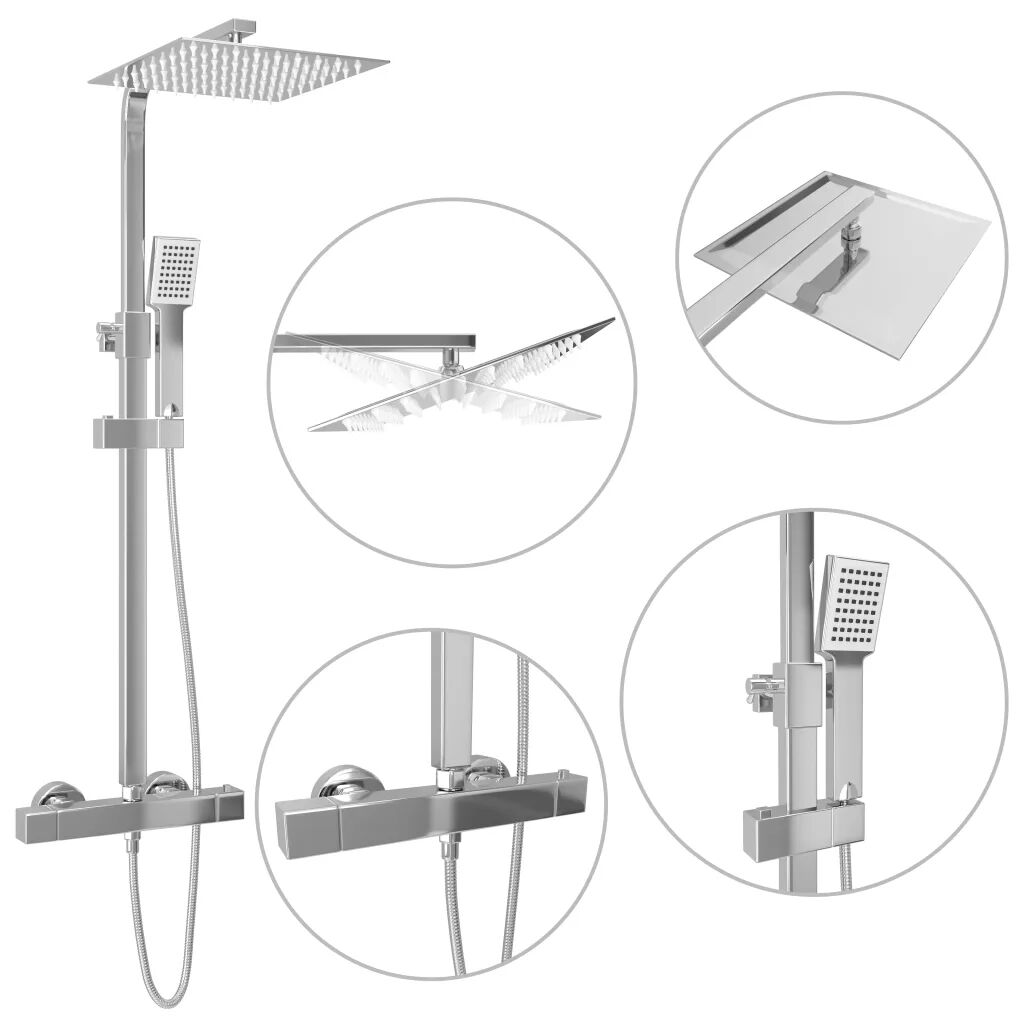 vidaXL Ensemble de douche à deux têtes et thermostat Acier inoxydable