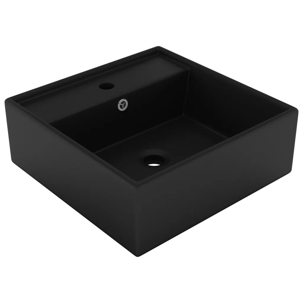 vidaXL Lavabo carré de luxe à trop-plein Noir mat 41x41 cm Céramique