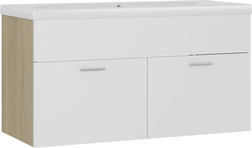 vidaXL Armoire d'évier et lavabo intégré Blanc/chêne sonoma Aggloméré