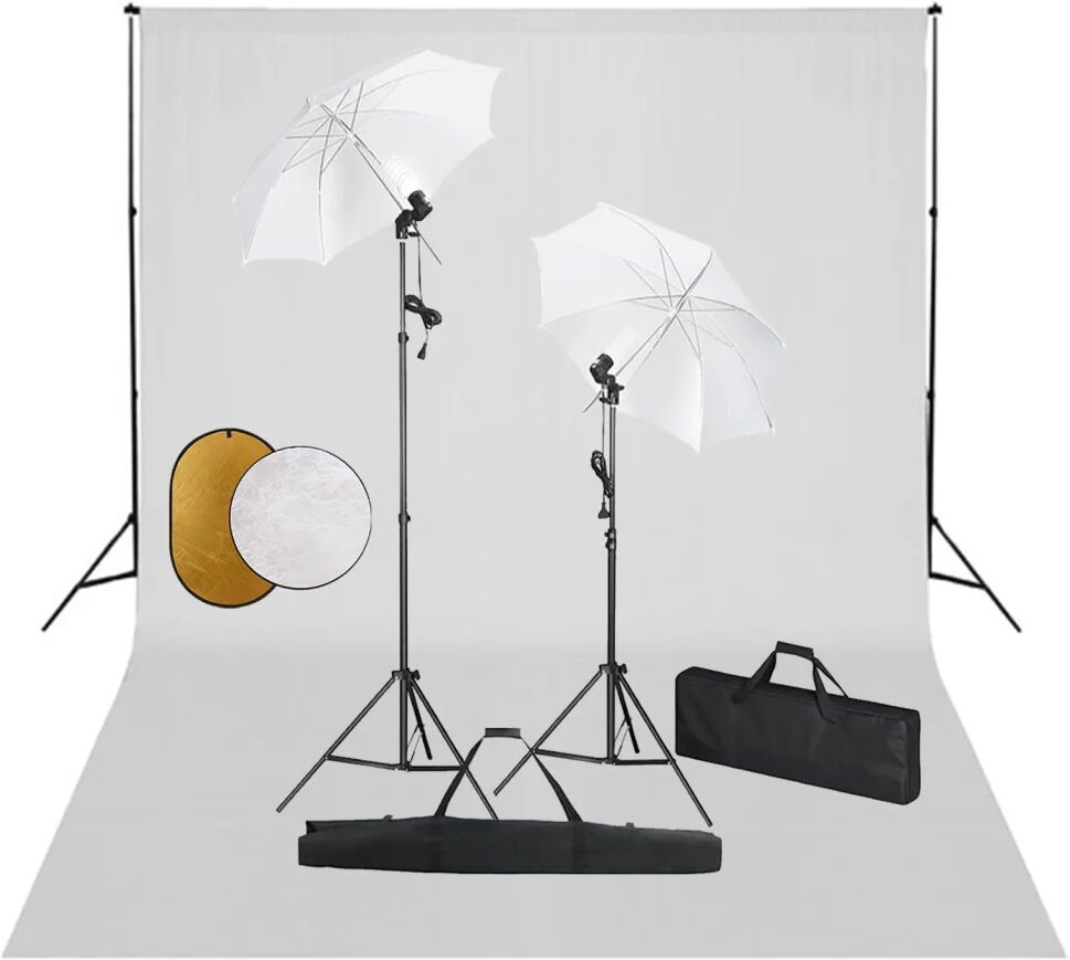 vidaXL Kit de studio photo avec lampes toile de fond et réflecteur