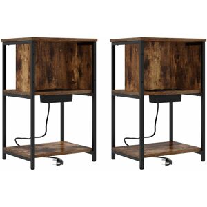 vidaXL Cabinet de chevet 2 pcs Chêne fumé 38 x 31 x 61 cm vidaXL Cabinet de chevet 2 pcs Chêne fumé 38 x 31 x 61 cm