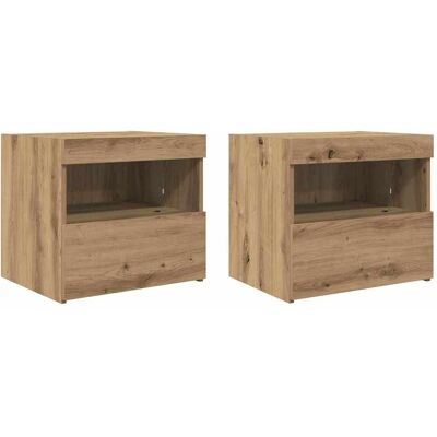 Vidaxl - Table de Nuit avec Lumières LED en Chêne Massif 50x40x45 cm Vidaxl - Table de Nuit avec Lumières LED en Chêne Massif 50x40x45 cm