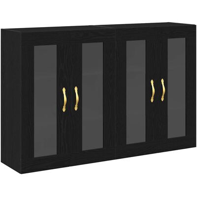 Vidaxl Ensemble de Armoires Mural - Chêne Noir Bois Verre Vidaxl Ensemble de Armoires Mural - Chêne Noir Bois Verre