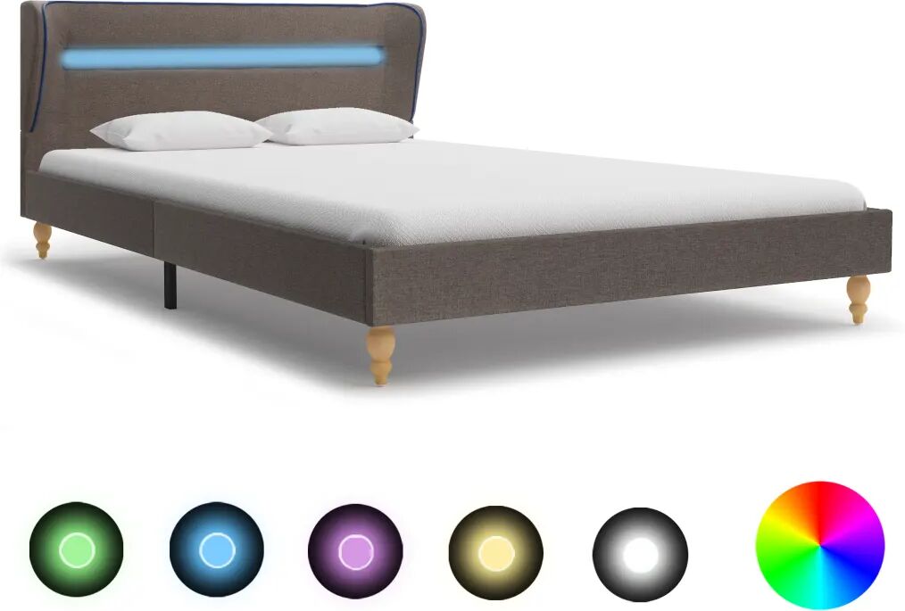 vidaXL Cadre de lit avec LED Taupe Tissu 120 x 200 cm