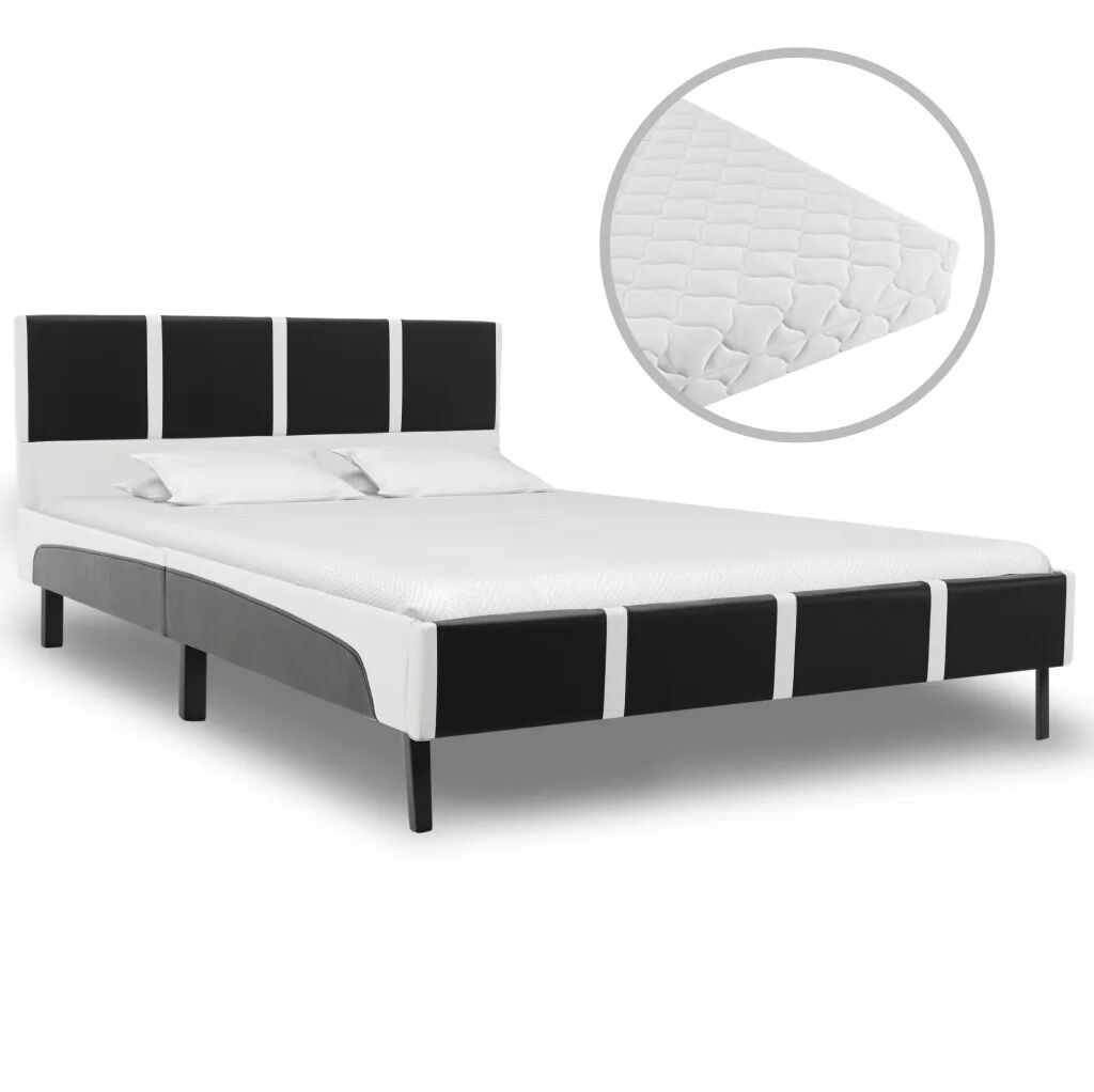 vidaXL Lit avec matelas Noir et blanc Similicuir 120 x 200 cm