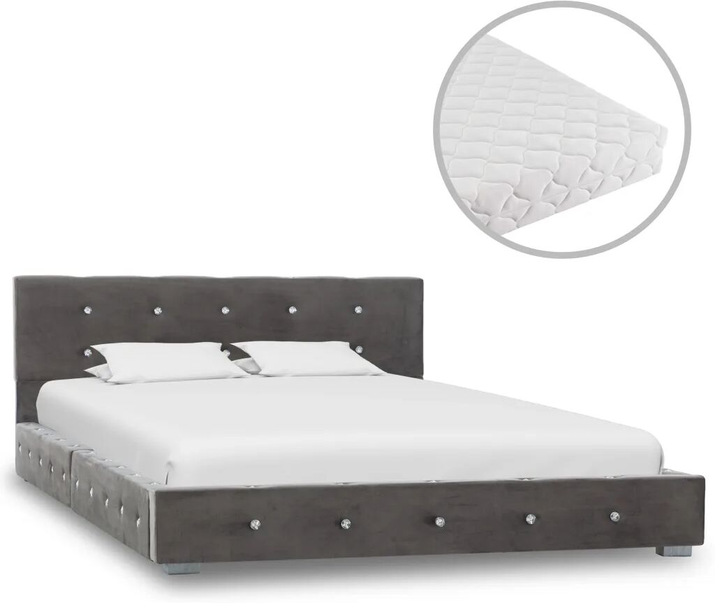 vidaXL Lit avec matelas Gris Velours 120 x 200 cm