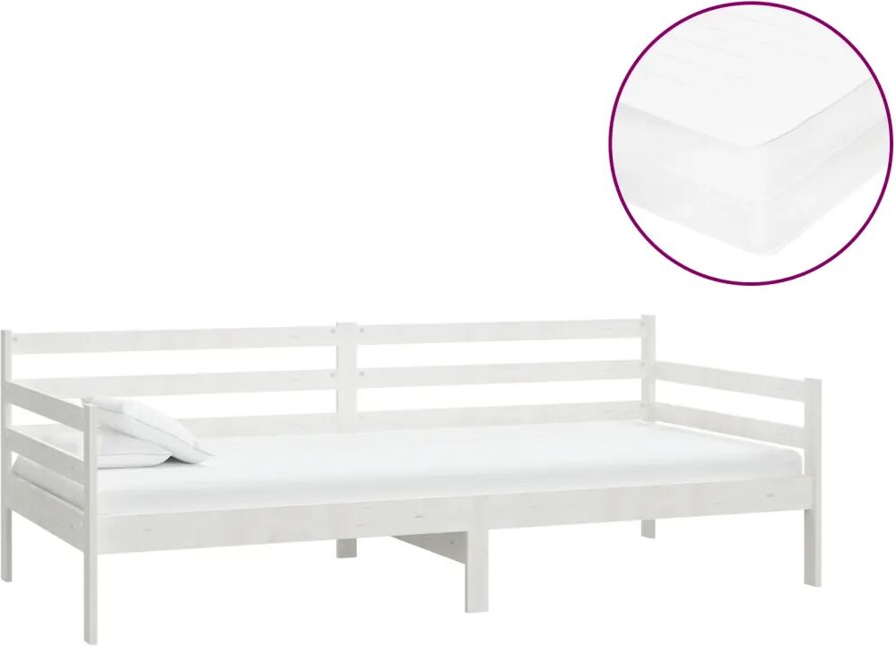 vidaXL Lit avec matelas 90x200 cm Blanc Bois de pin massif