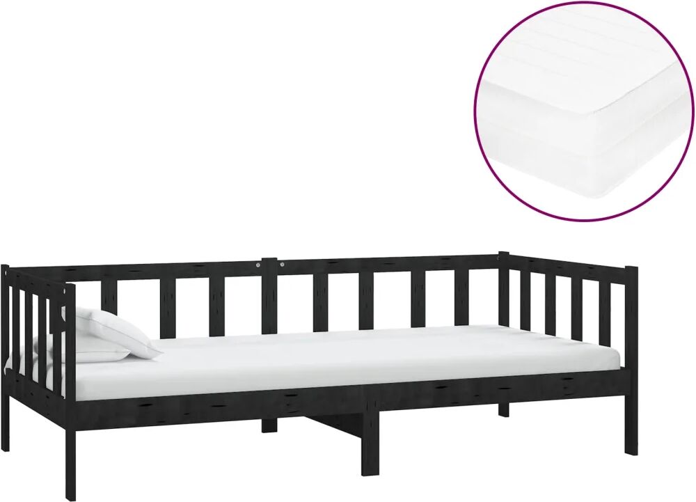 vidaXL Lit avec matelas 90x200 cm Noir Bois de pin massif