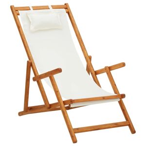 vidaXL Chaise pliable de plage Bois d'eucalyptus solide et tissu Crème