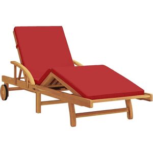 Vidaxl Chaise longue pliante en bois de teck avec coussin rouge - Chaise longue Vidaxl Chaise longue pliante en bois de teck avec coussin rouge - Chaise longue