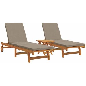 vidaXL Ensemble de Chaises Longues - Bois d'Acacia Pliant - 3 Pièces - Extérieur vidaXL Ensemble de Chaises Longues - Bois d'Acacia Pliant - 3 Pièces - Extérieur