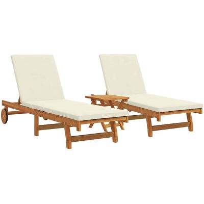 vidaXL Ensemble de 3 fauteuils longue en bois d'acacia massif blanc crème - Chaise longue vidaXL Ensemble de 3 fauteuils longue en bois d'acacia massif blanc crème - Chaise longue