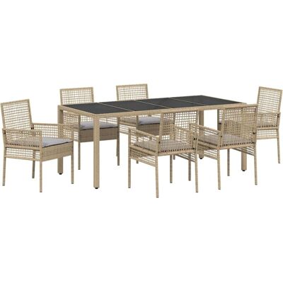 VIDAXL Ensemble de Salle à Manger de Jardin 7 Pièces Polyrattan Beige Table en Verre - Ensemble de Jardin VIDAXL Ensemble de Salle à Manger de Jardin 7 Pièces Polyrattan Beige Table en Verre - Ensemble de Jardin