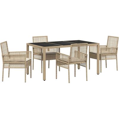 Ensemble de salle à manger de jardin - Beige Poly Rattan Rectangulaire 4 Places Ensemble de salle à manger de jardin - Beige Poly Rattan Rectangulaire 4 Places