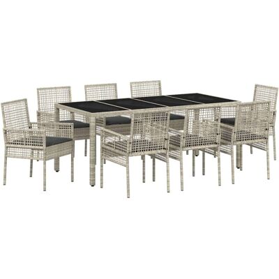 Ensemble de Salle à Manger de Jardin de 9 Pièces - Table Rectangulaire Moderne, 8 Places Ensemble de Salle à Manger de Jardin de 9 Pièces - Table Rectangulaire Moderne, 8 Places