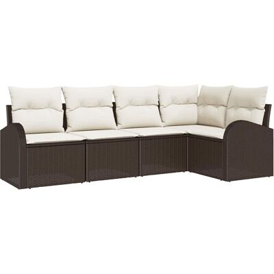 Ensemble de Canapés de Jardin 5 Pièces - Rotin Polyester - Marron Ensemble de Canapés de Jardin 5 Pièces - Rotin Polyester - Marron
