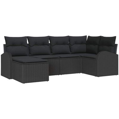 Ensemble de Canapé de Jardin vidaXL - 6 Pièces, Noir, Coussins en Polyester Ensemble de Canapé de Jardin vidaXL - 6 Pièces, Noir, Coussins en Polyester