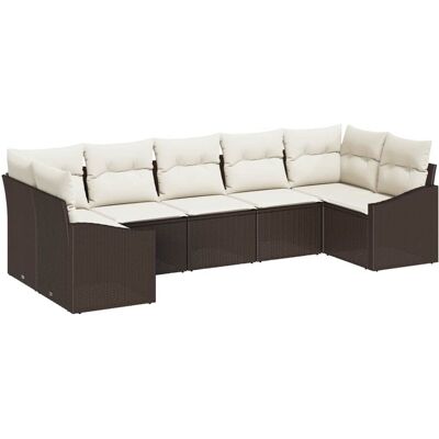 Vasmax - Ensemble de Canapés de Jardin 7 Pièces avec Coussins Poly-rattan Marron - Mobilier d'extérieur Vasmax - Ensemble de Canapés de Jardin 7 Pièces avec Coussins Poly-rattan Marron - Mobilier d'extérieur