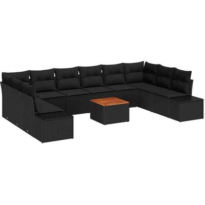 Ensemble de Canapés de Jardin de 11 Pièces - Rotin Naturel, Noir, Extérieur Ensemble de Canapés de Jardin de 11 Pièces - Rotin Naturel, Noir, Extérieur