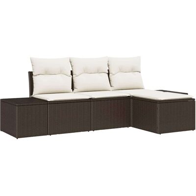 Ensemble de Canapé de Jardin VidaXL - 4 Pièces Marron et Blanc Ensemble de Canapé de Jardin VidaXL - 4 Pièces Marron et Blanc