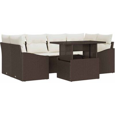 Ensemble de Canapés de Jardin - 7 Pièces, Marron, Rectangulaire - Mobilier d'Extérieur Ensemble de Canapés de Jardin - 7 Pièces, Marron, Rectangulaire - Mobilier d'Extérieur
