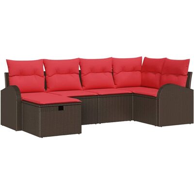 vidaXL Ensemble de Canapés 6 pcs Marron et rouge polyrotin vidaXL Ensemble de Canapés 6 pcs Marron et rouge polyrotin