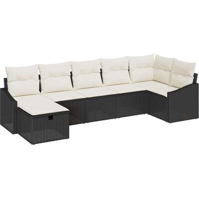 VidaXL Ensemble de Canapés de Jardin 7 Pièces - Coussins, Rotin Noir VidaXL Ensemble de Canapés de Jardin 7 Pièces - Coussins, Rotin Noir