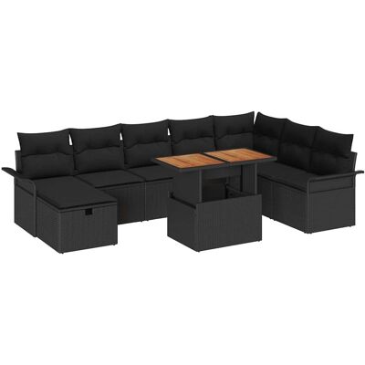 VidaXL Ensemble de Canapé de Jardin 9 pièces Noir Rotin PE VidaXL Ensemble de Canapé de Jardin 9 pièces Noir Rotin PE