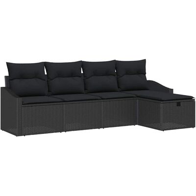 Generic - 5-Piece Poly Rattan Outdoor Set - Black - Cushions Generic - 5-Piece Poly Rattan Outdoor Set - Black - Cushions