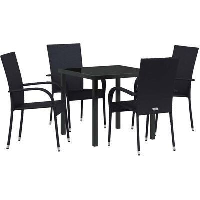 Ensemble de salle à manger extérieur noir - 4 chaises & table Ensemble de salle à manger extérieur noir - 4 chaises & table