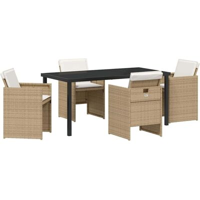 Unbranded Ensemble de Salle à Manger Jardin 5 Pièces - Coussins Beige Poly Rattan Unbranded Ensemble de Salle à Manger Jardin 5 Pièces - Coussins Beige Poly Rattan
