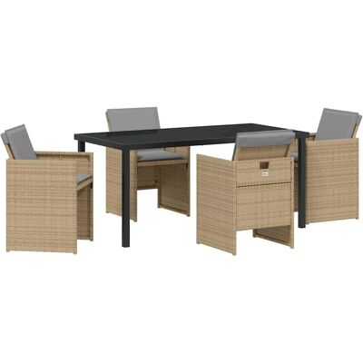 Vidaxl - Ensemble Jardin 5 Pièces - Beige Polyrattan - Coussins Gris - Ensemble de Jardin Vidaxl - Ensemble Jardin 5 Pièces - Beige Polyrattan - Coussins Gris - Ensemble de Jardin