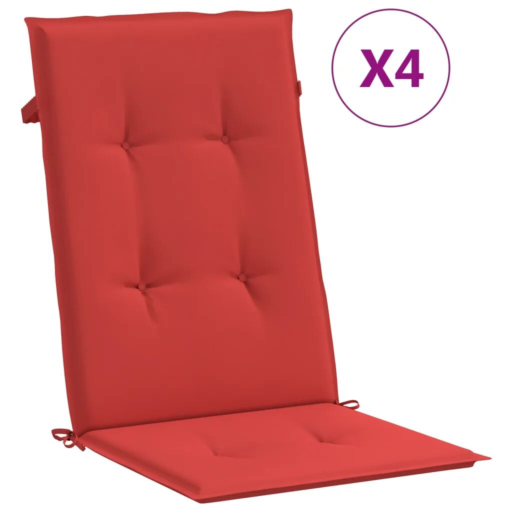 vidaXL Coussin de chaise de jardin 4 pcs Rouge 120 x 50 x 3 cm