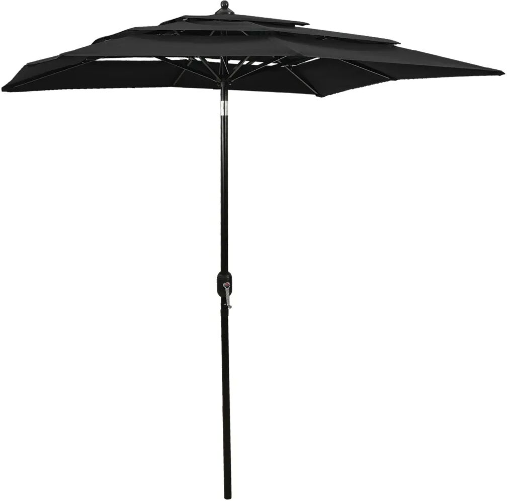 vidaXL Parasol à 3 niveaux avec mât en aluminium Noir 2x2 m