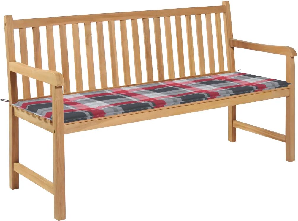 vidaXL Banc de jardin avec coussin à carreaux rouge 150 cm Teck massif