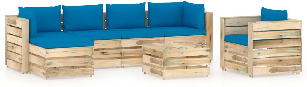 vidaXL Salon de jardin 7 pcs avec coussins Bois imprégné de vert