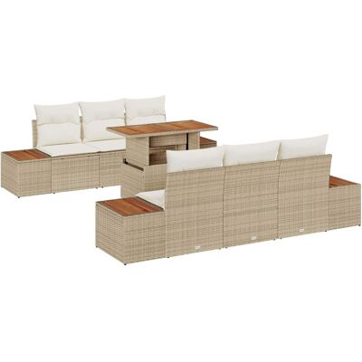 Vidaxl - Ensemble Jardin 7 Pièces Beige Rotin Acacia Vidaxl - Ensemble Jardin 7 Pièces Beige Rotin Acacia
